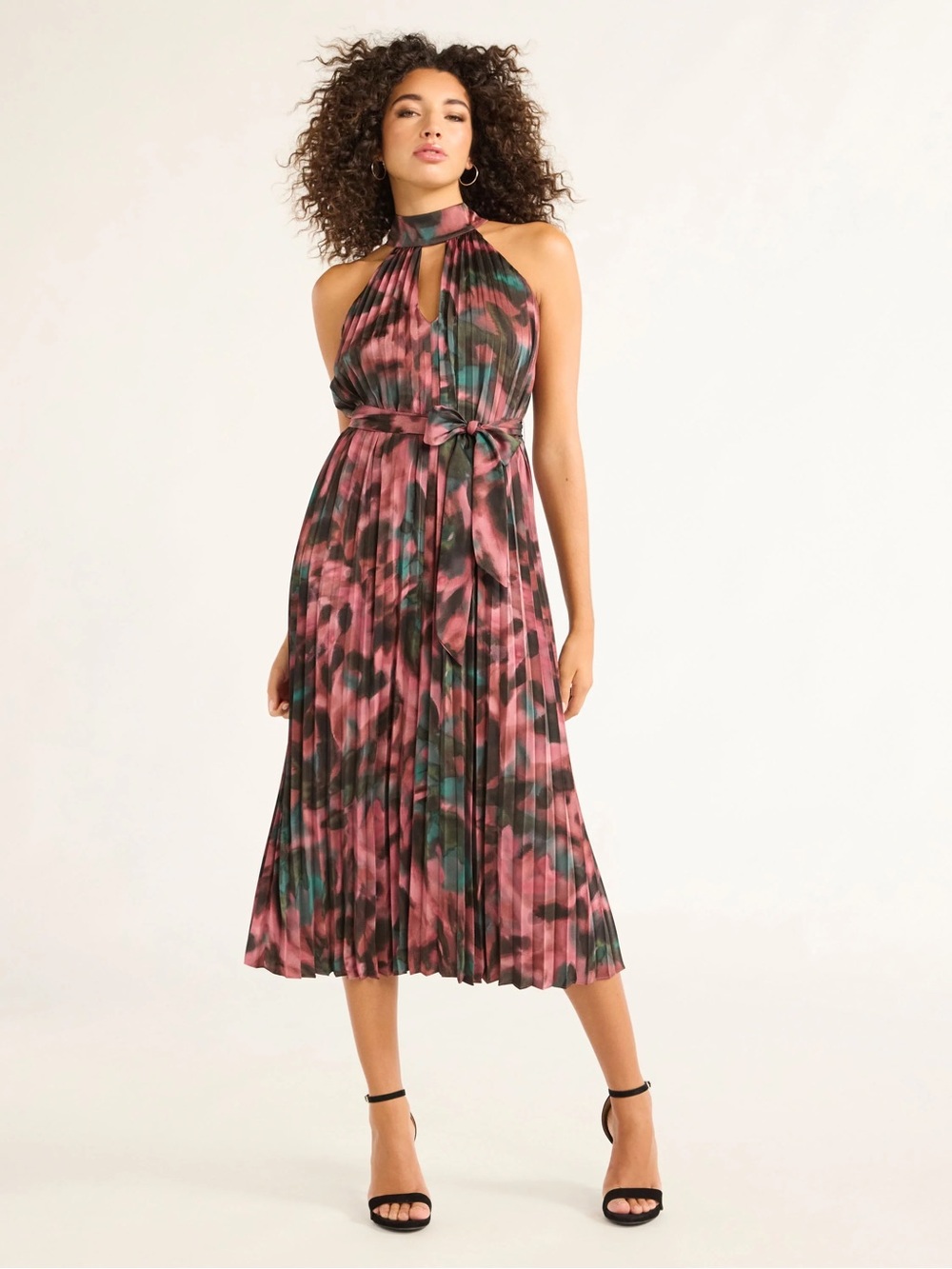 Sofia Vergara  Women's Pleated Halter Midi Dress, Mid Calf Length,Size M